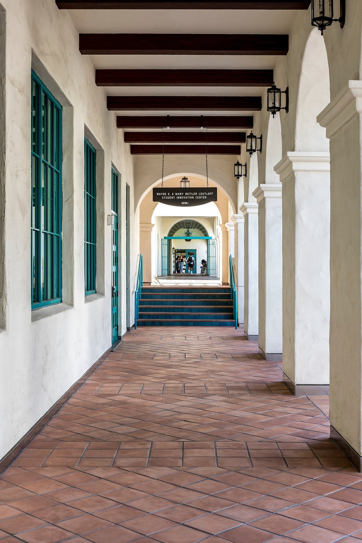 Long colonnade toward the stair