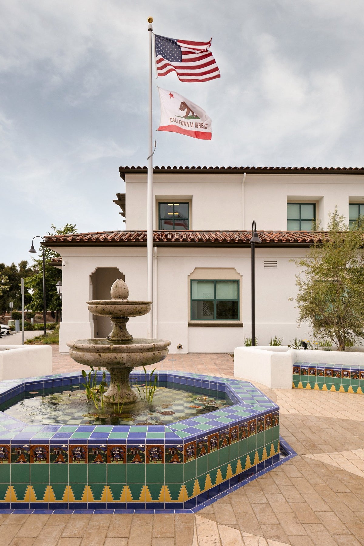 Fountain beneath the flagpole