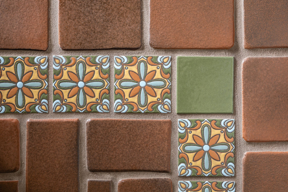 Deco tiles with green accent squares