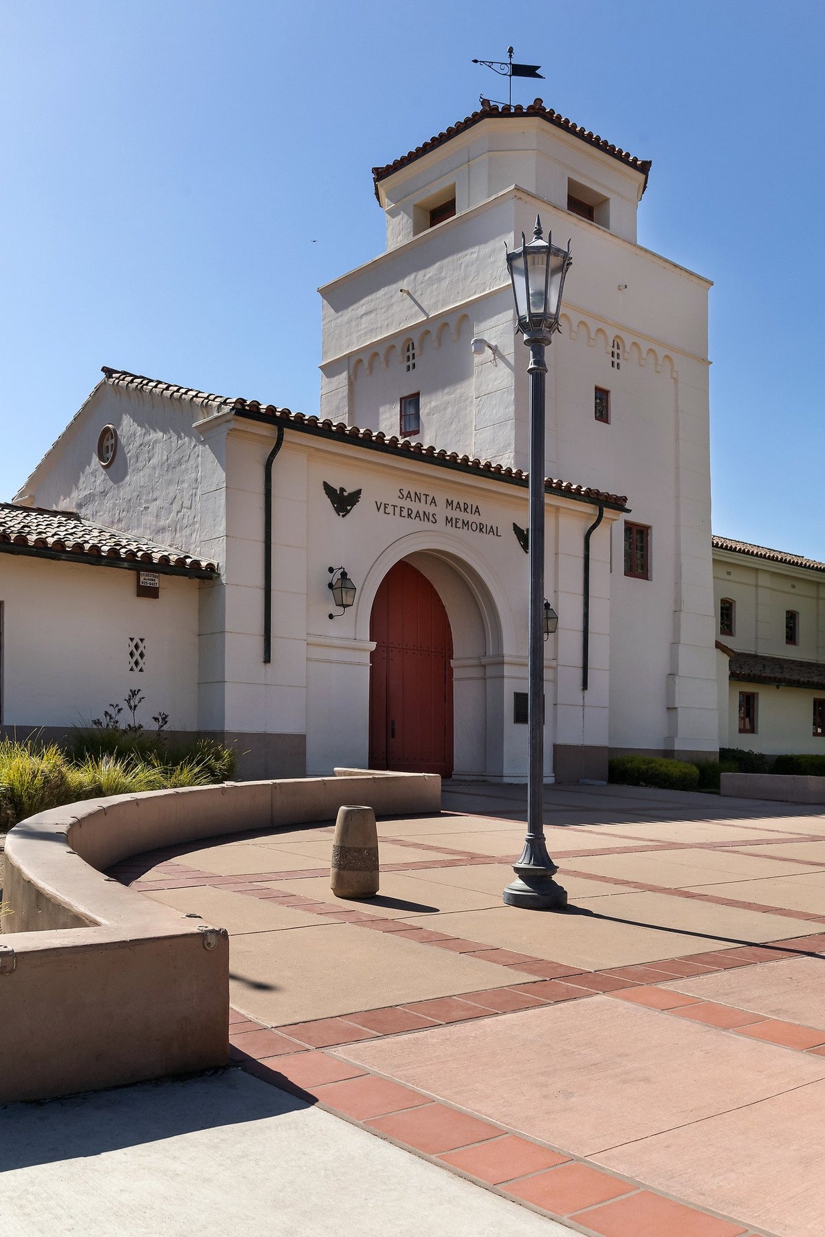 Tower and arched doors over the plaza