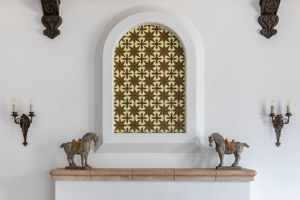 Hand-painted deco niche above mantel