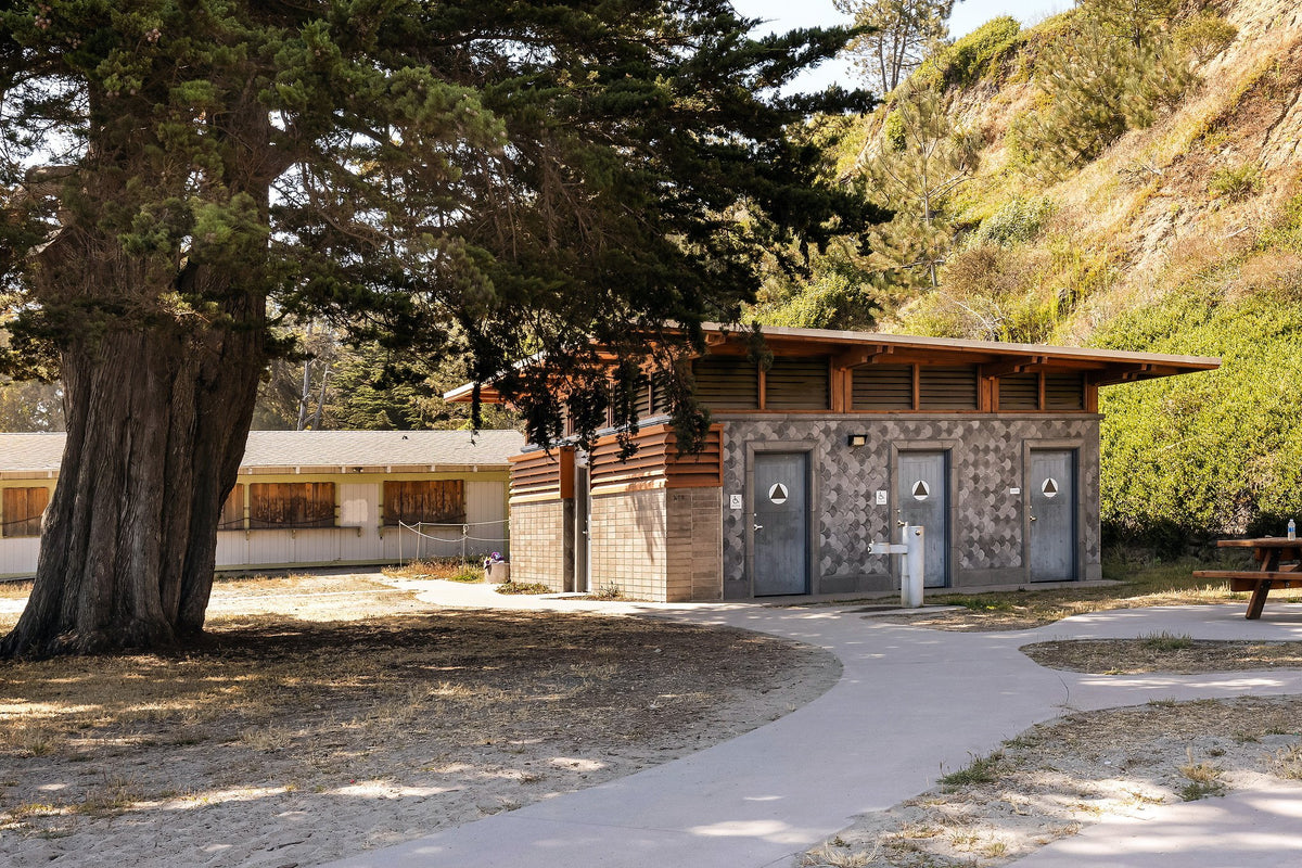 Restroom under the cypress trees