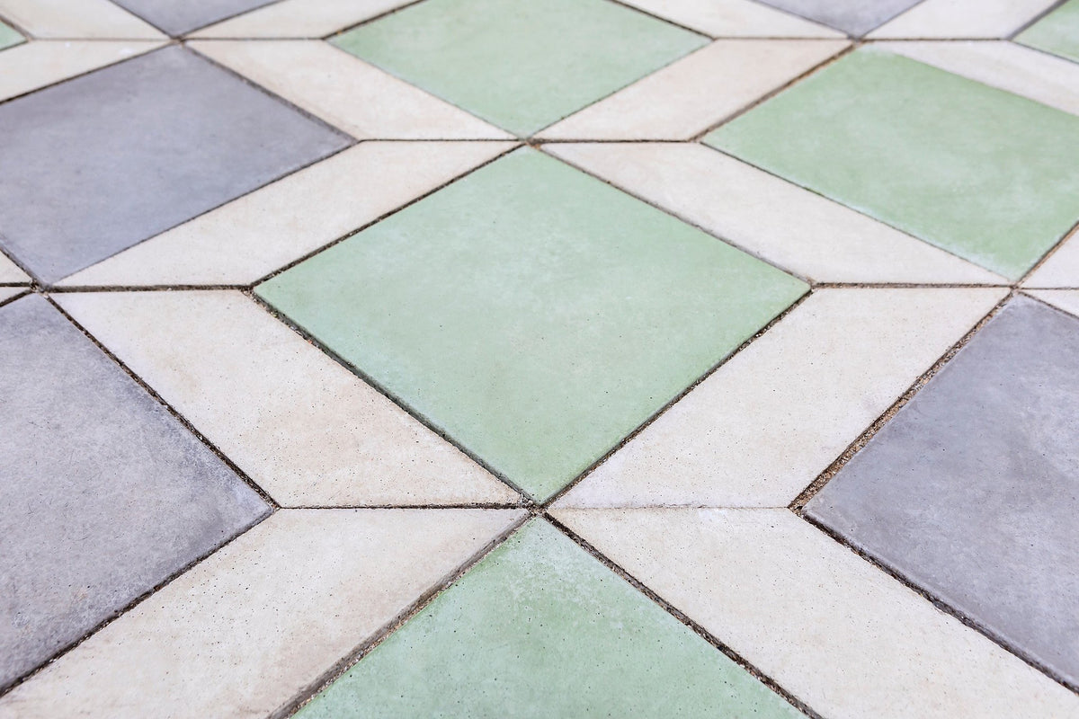 Close-up of handcrafted concrete tile