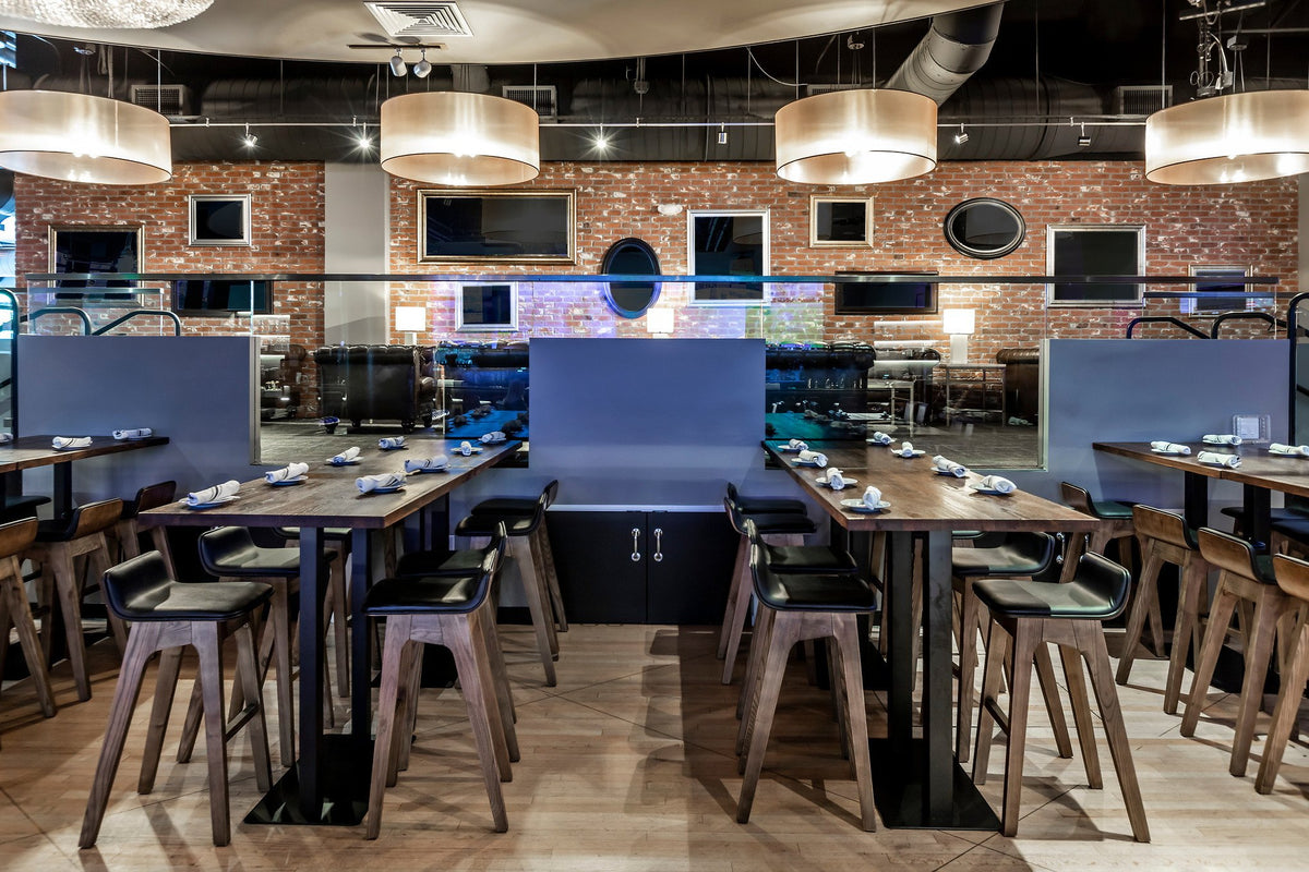 Dining room with brick feature walls