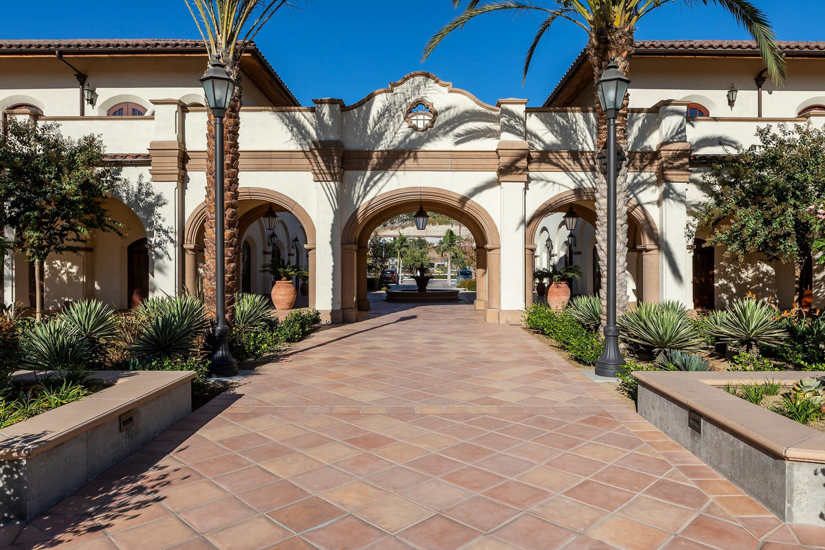 Plaza leading to the arched gateway