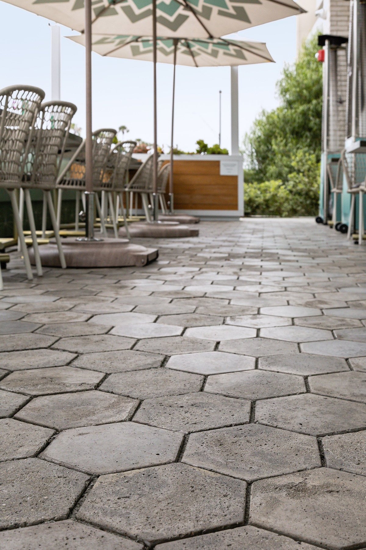 Paver field toward the patio edge