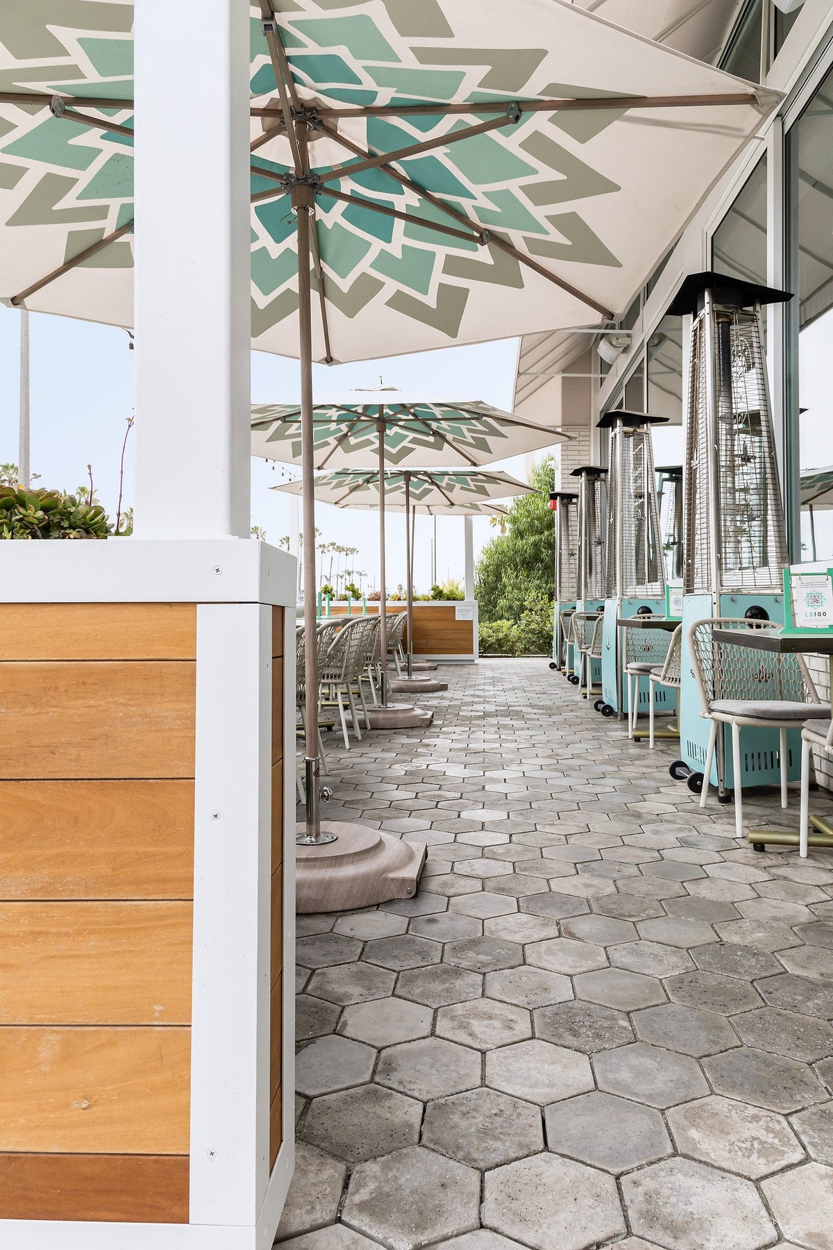 Covered walkway with hexagon pavers