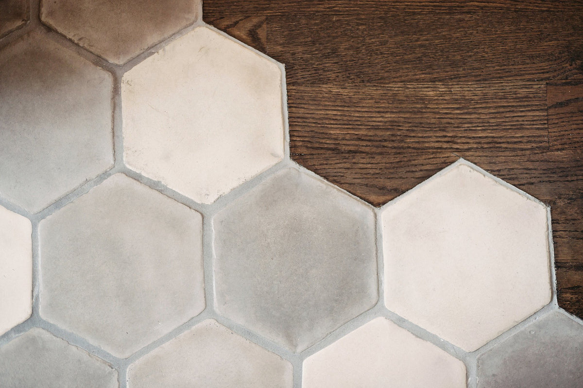 Tile meeting wood up close