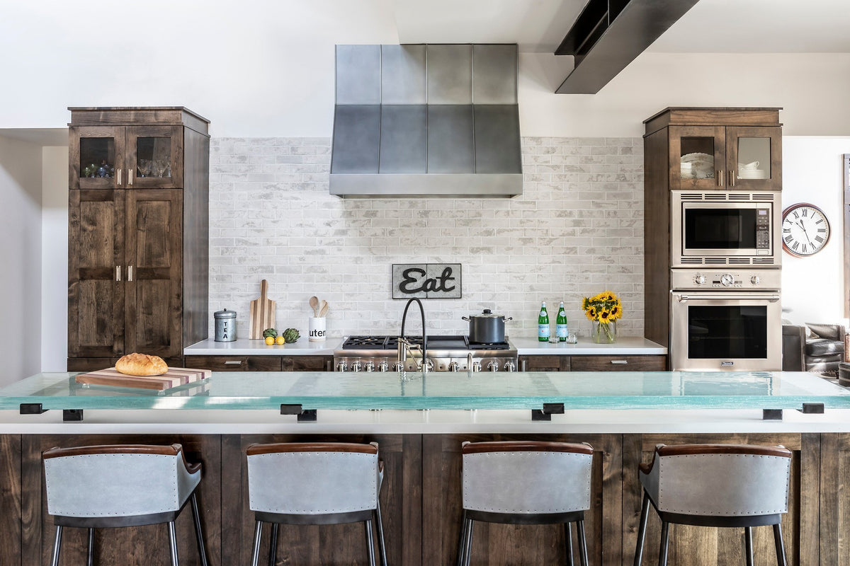 Kitchen with Early Gray brick backsplash