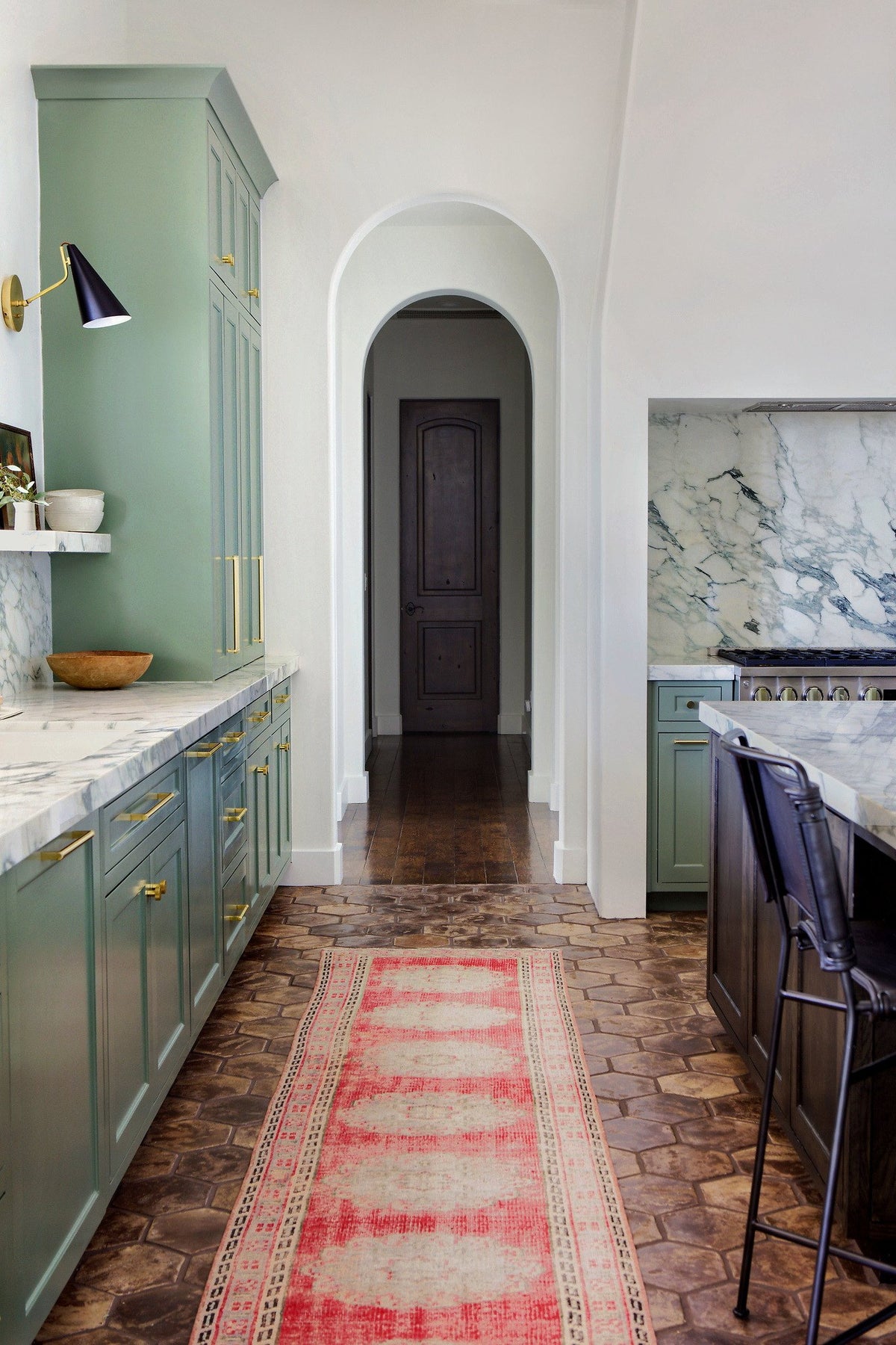 Sage cabinets and hexagon floor