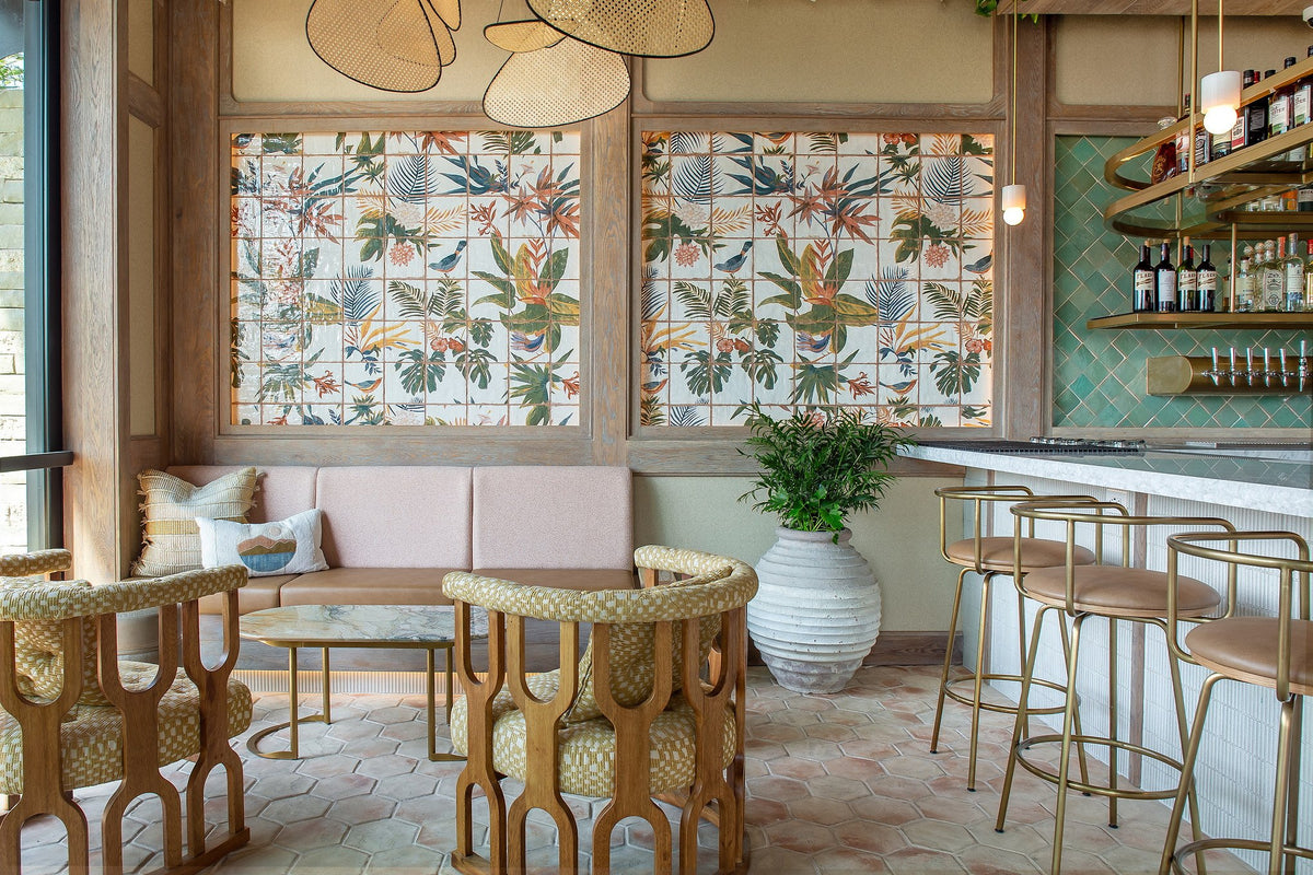 Dining room and bar on hexagon tile