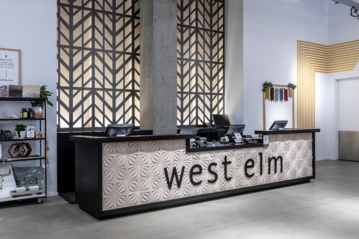 Checkout desk clad in Compass tile