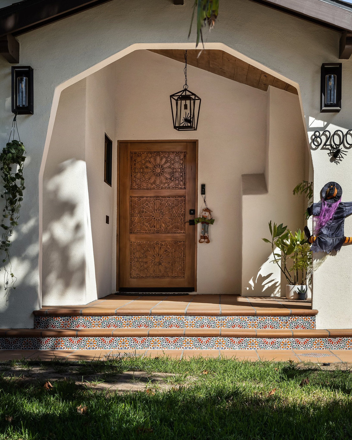 Arched entry porch and steps
