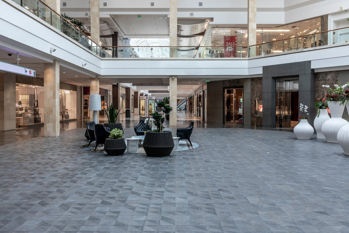Mall concourse with custom concrete floor