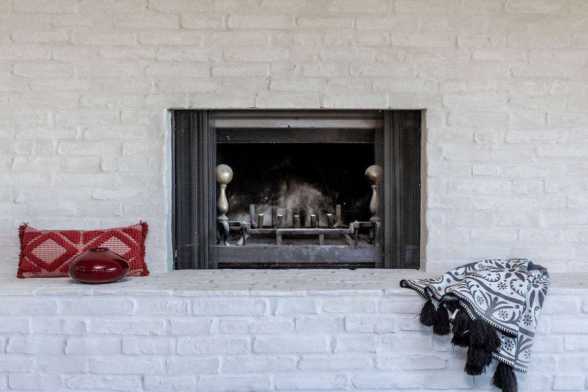 Firebox and hearth in white brick