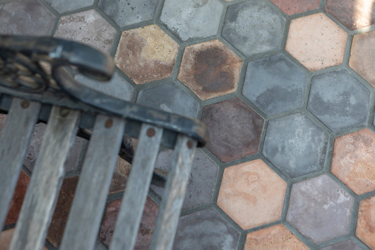 Hexagons beside the iron bench