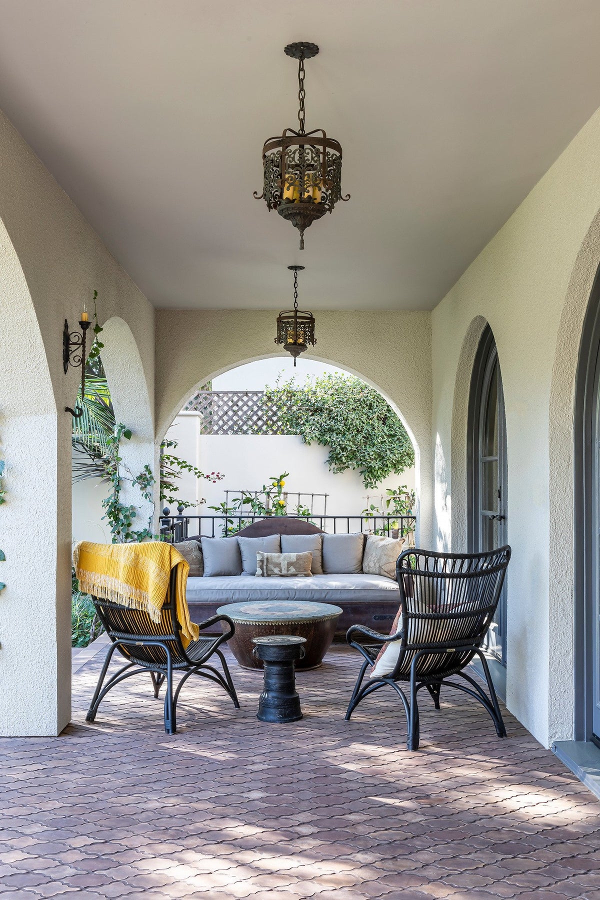 Seating area beneath the arches