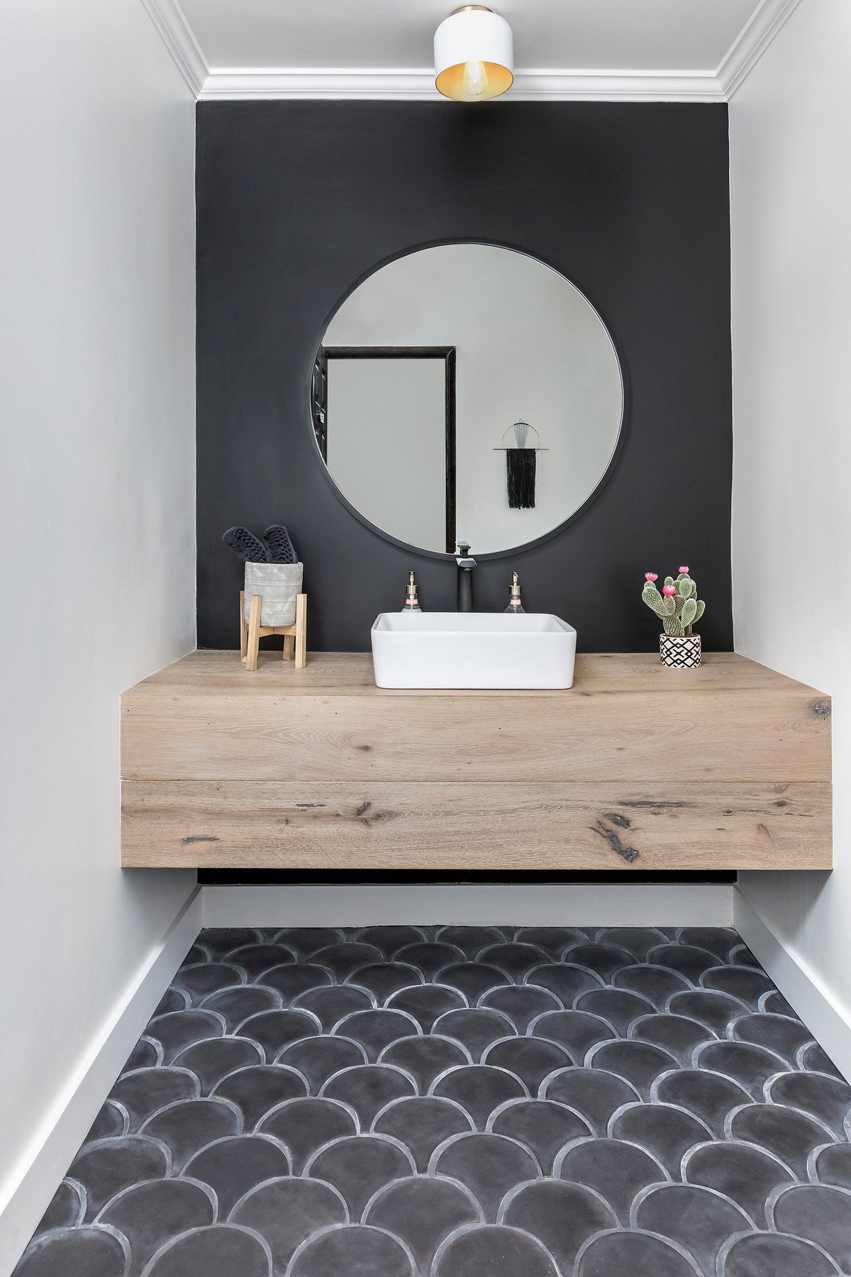 Powder room with Charcoal Conche floor
